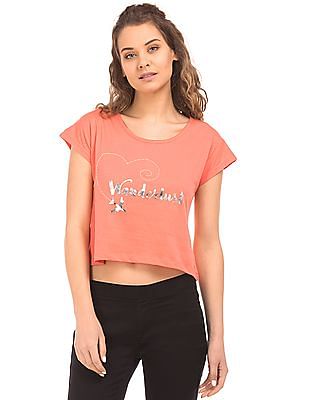 Flying Machine Women Printed Boxy Crop Top Flying Machine Women Printed Boxy Crop Top