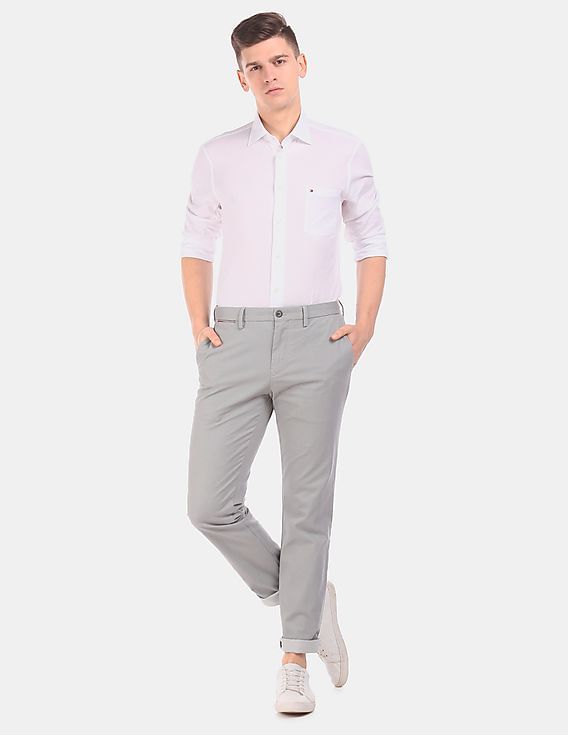 Buy Tommy Hilfiger Men Grey Denton Regular Fit Patterned Casual