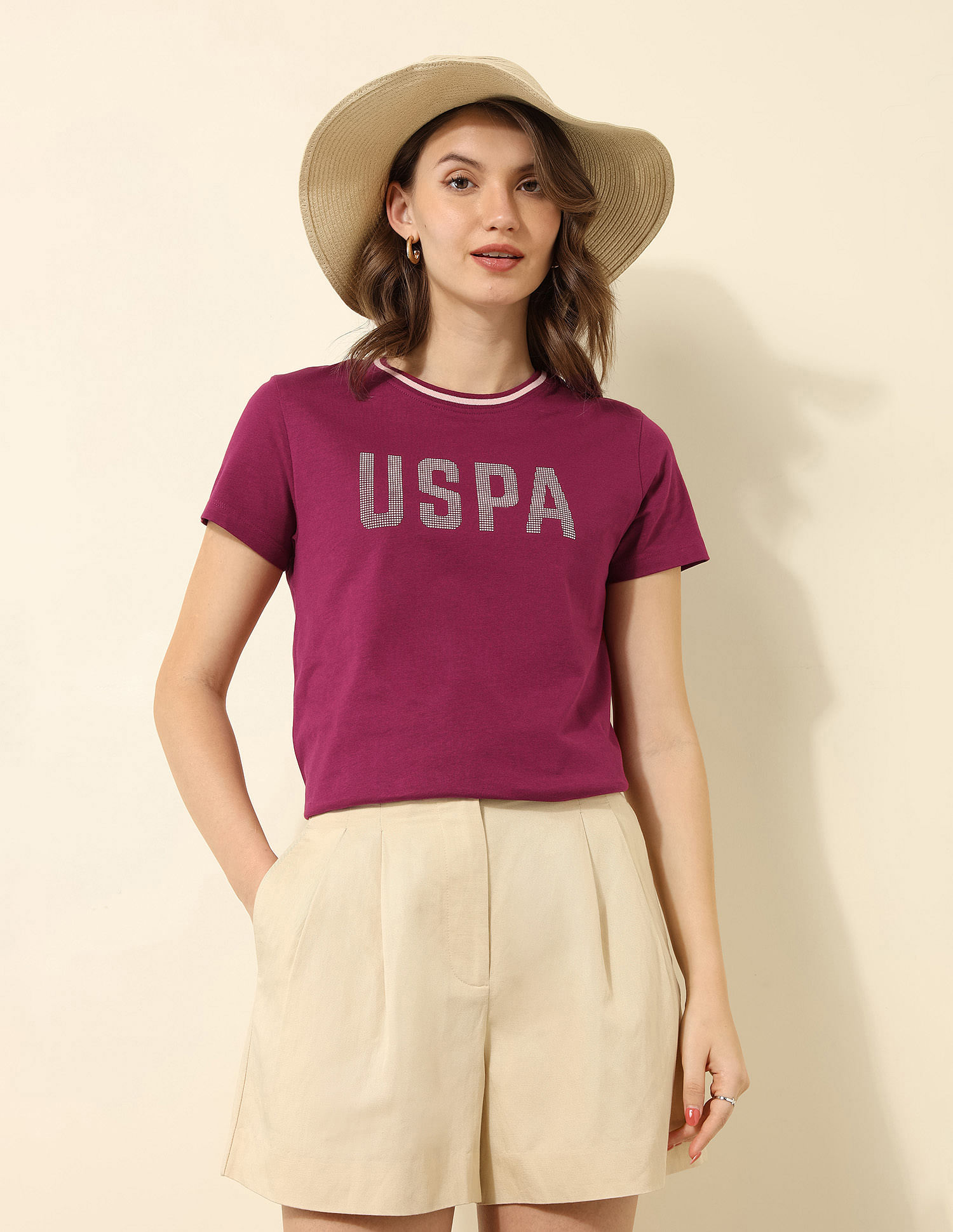 U.S. Polo Assn. Women Regular Fit Brand Printed T-Shirt