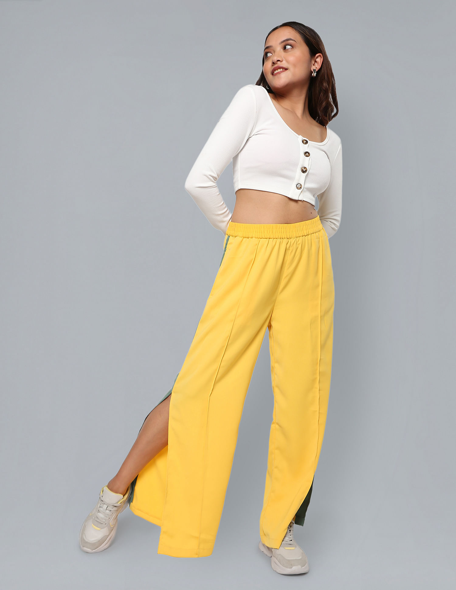 Wide pull-on trousers - Yellow - Ladies | H&M IN