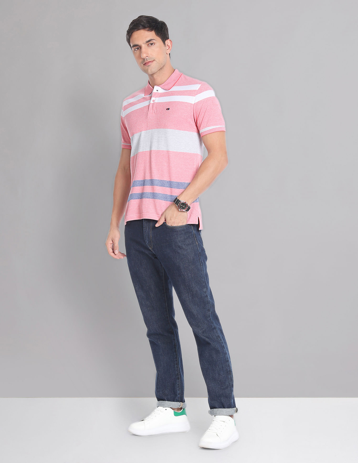 AD by Arvind Horizontal Stripe COOL-IT Real Deal Polo Shirt