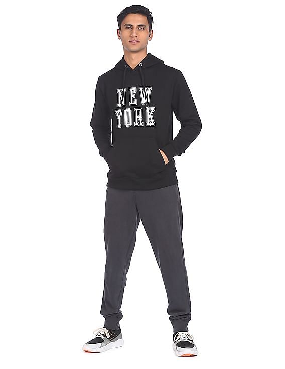 Aeropostale Men Black Long Sleeve Printed Hood Sweatshirt