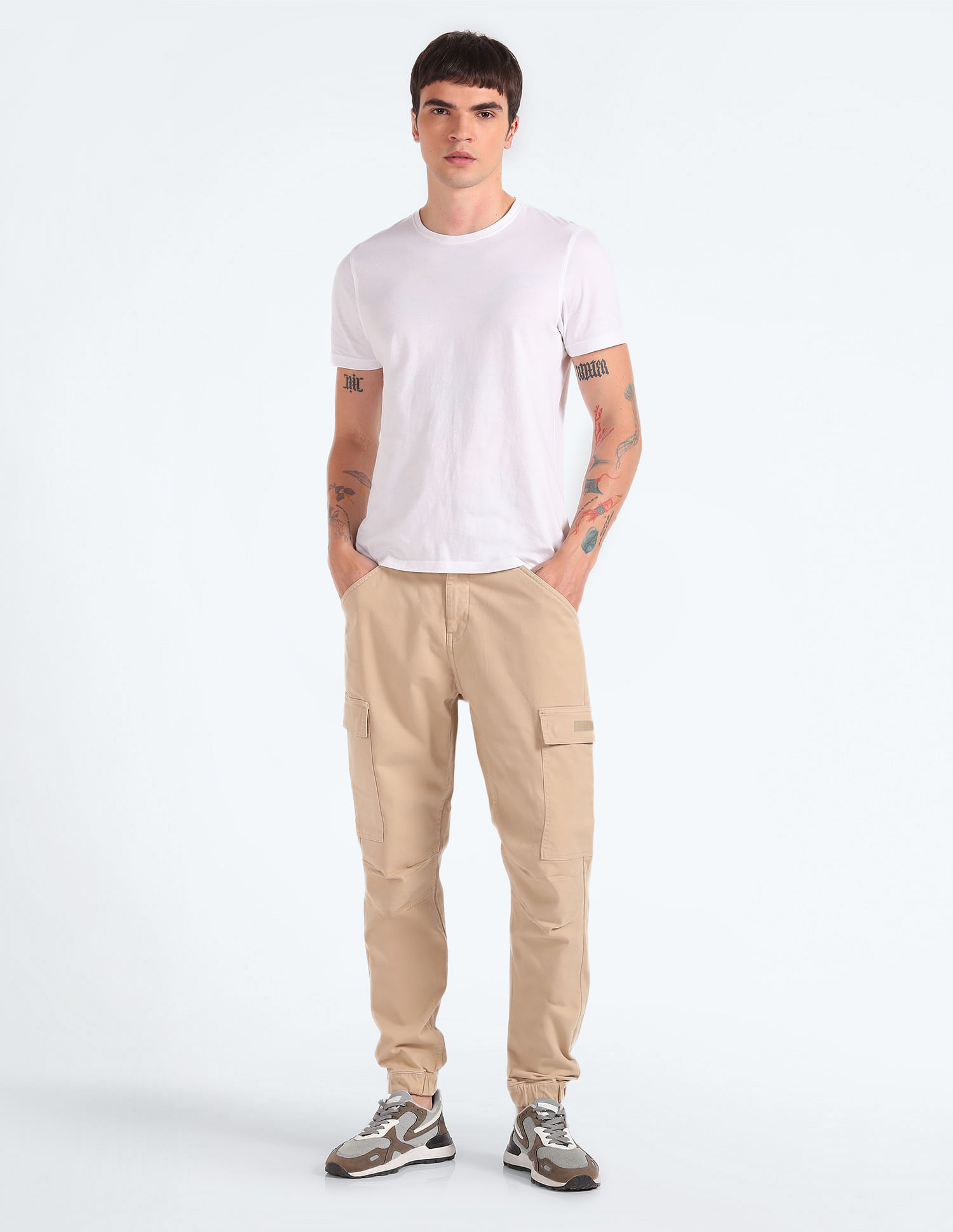 Flying Machine Mid Rise Solid Cargo Utility Trousers