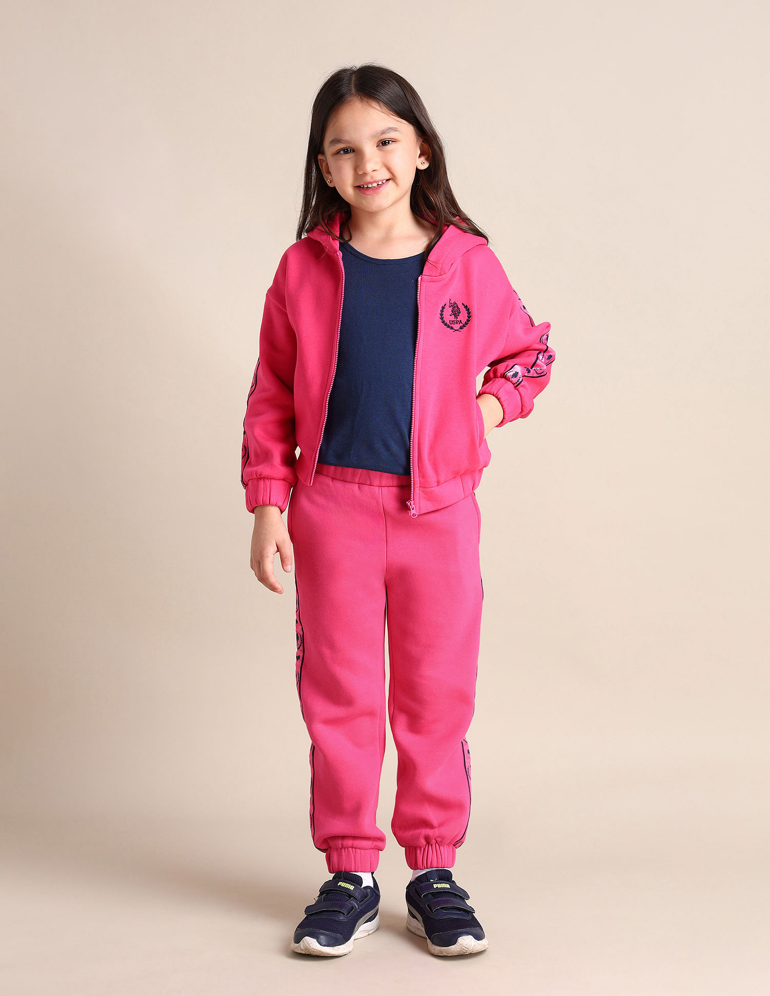 U.S. Polo Assn. Kids Girls Regular Fit Printed Track Pants
