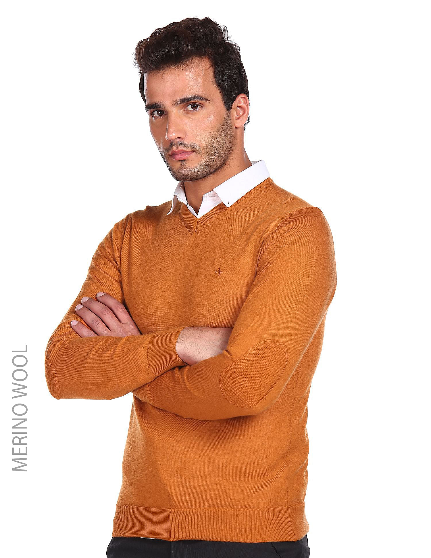 Buy Men Beige Solid V Neck Sleeveless Sweater Online in India