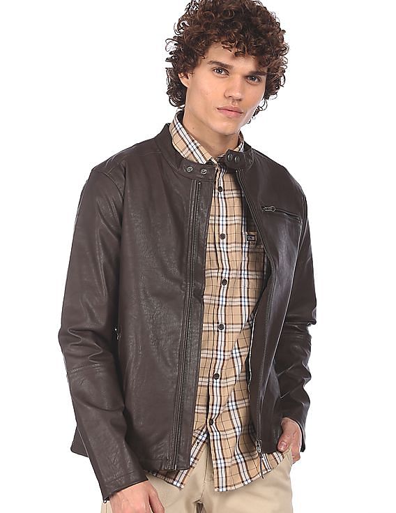 polo shirt leather jacket