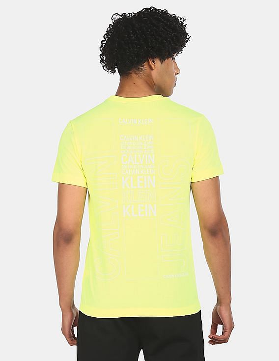 Calvin Klein Men Yellow Cotton Back Skater Print T-Shirt