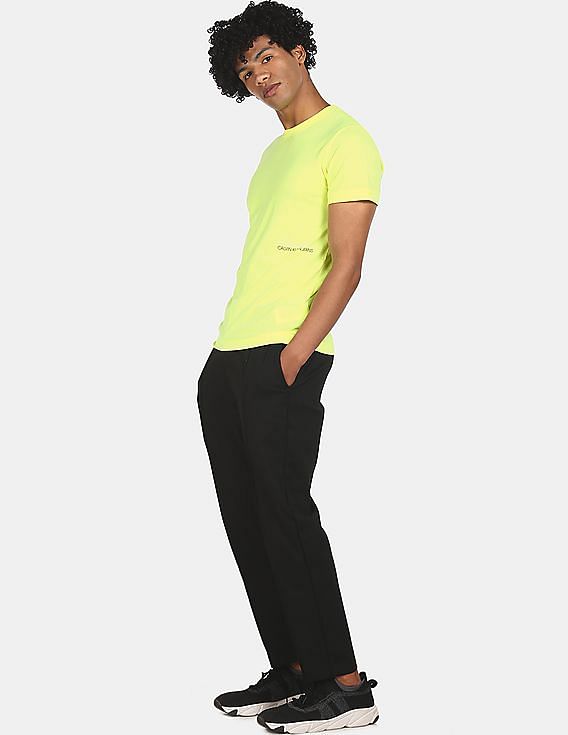 Calvin Klein Men Yellow Cotton Back Skater Print T-Shirt