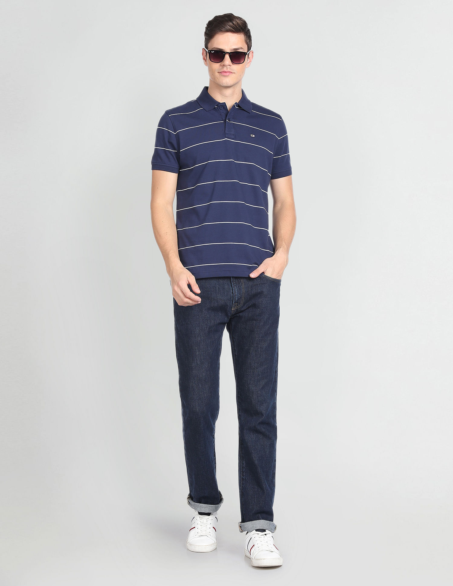 Arrow Sports Horizontal Stripe Cotton Polo Shirt