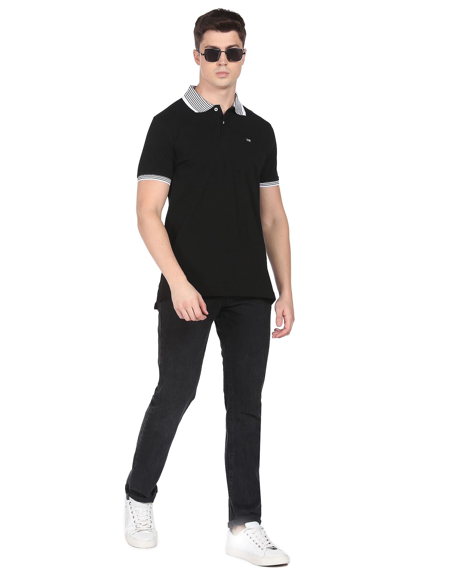 Arrow Sports Contrast Collar Pique Polo Shirt