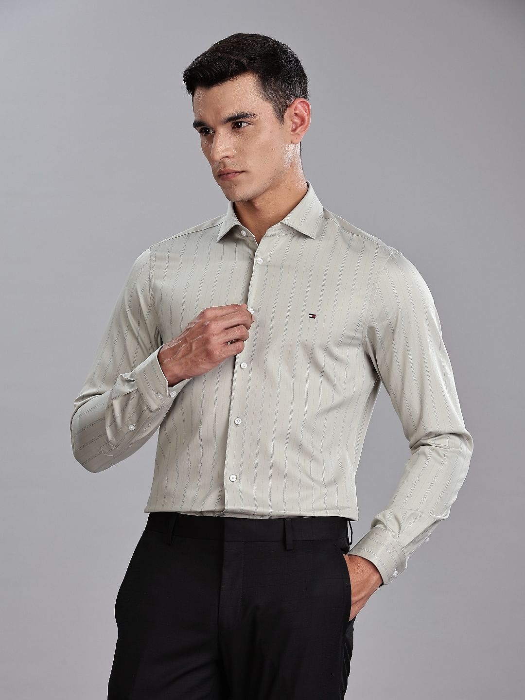 Tommy Hilfiger Striped Regular Fit Plain Woven Shirt