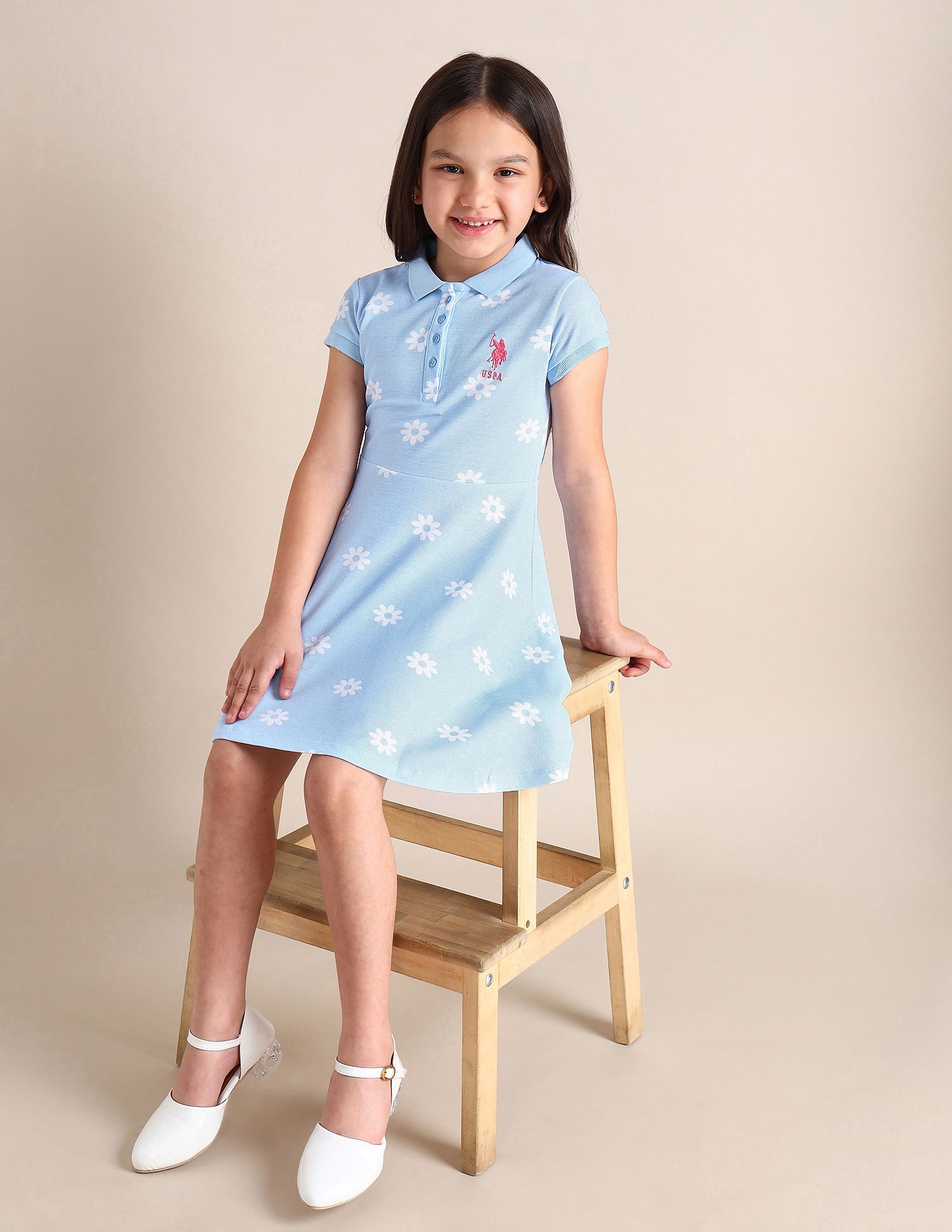 U.S. Polo Assn. Kids Girls Floral A-line Dress