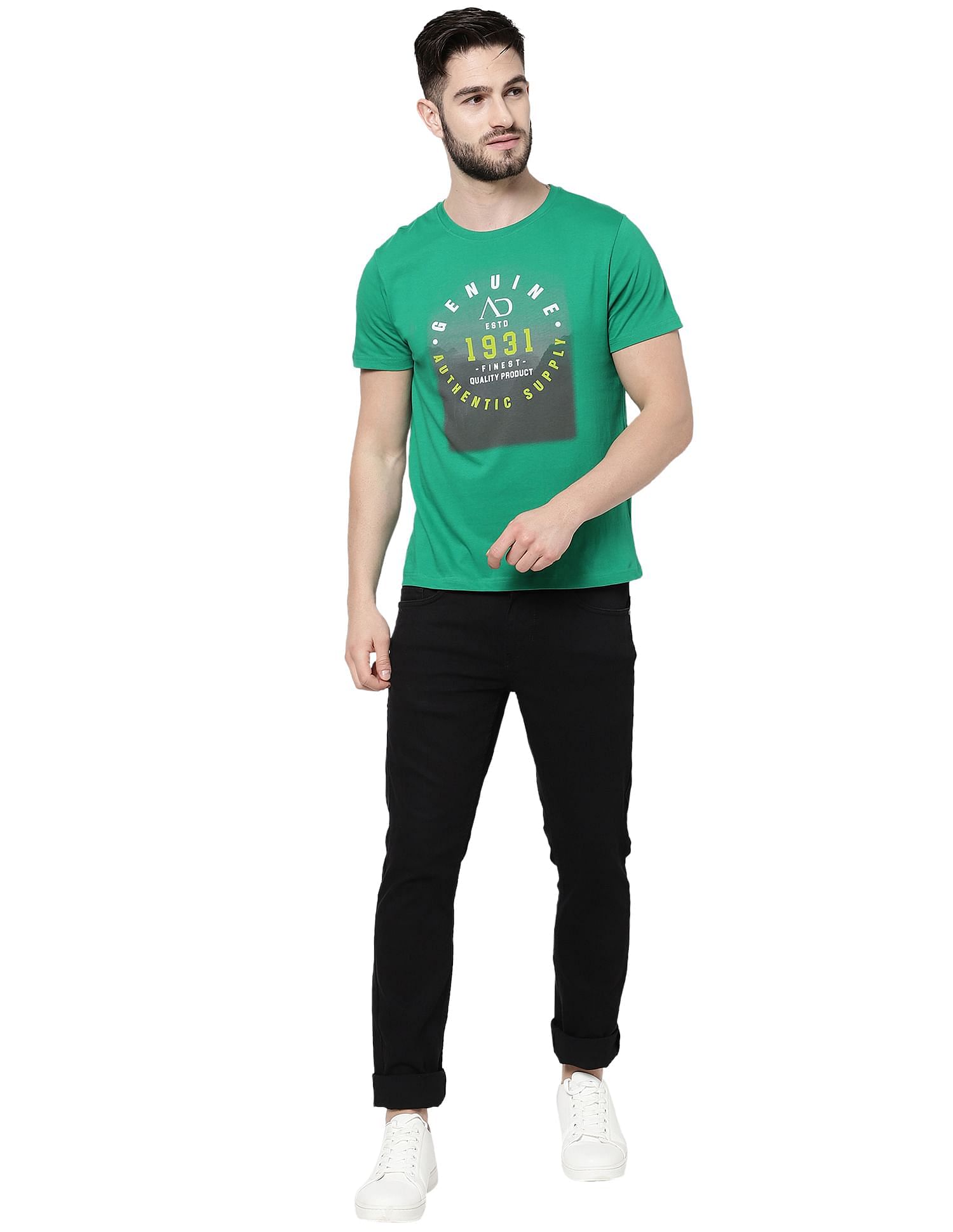 AD by Arvind Crew Neck Graphic Print T-Shirt