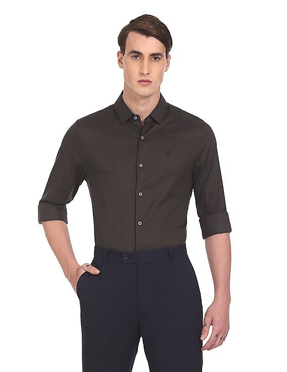 Calvin Klein Men Dark Brown Long Sleeve Slim Fit Formal Shirt