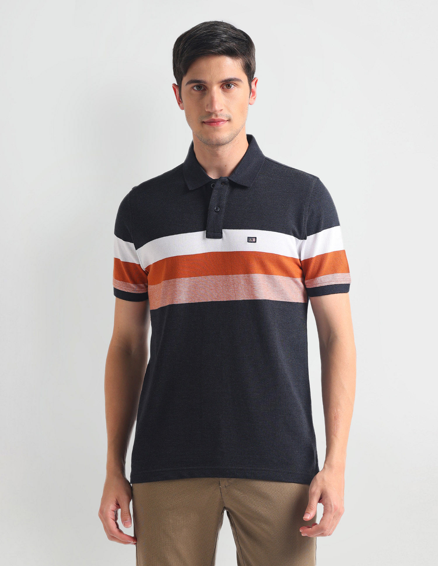 Arrow Sports Horizontal Stripe Cotton Polo Shirt