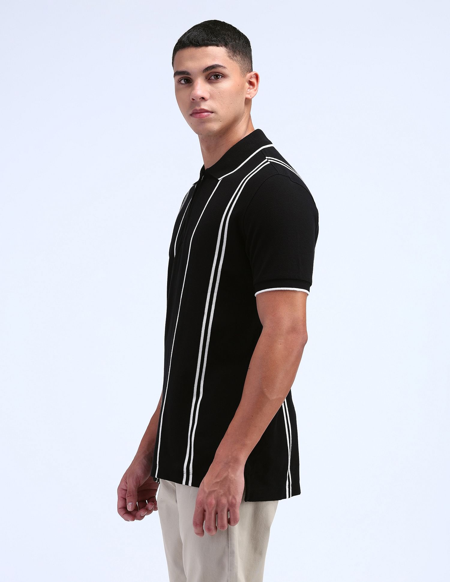 Flying Machine Vertical Striped Regular Polo Shirt