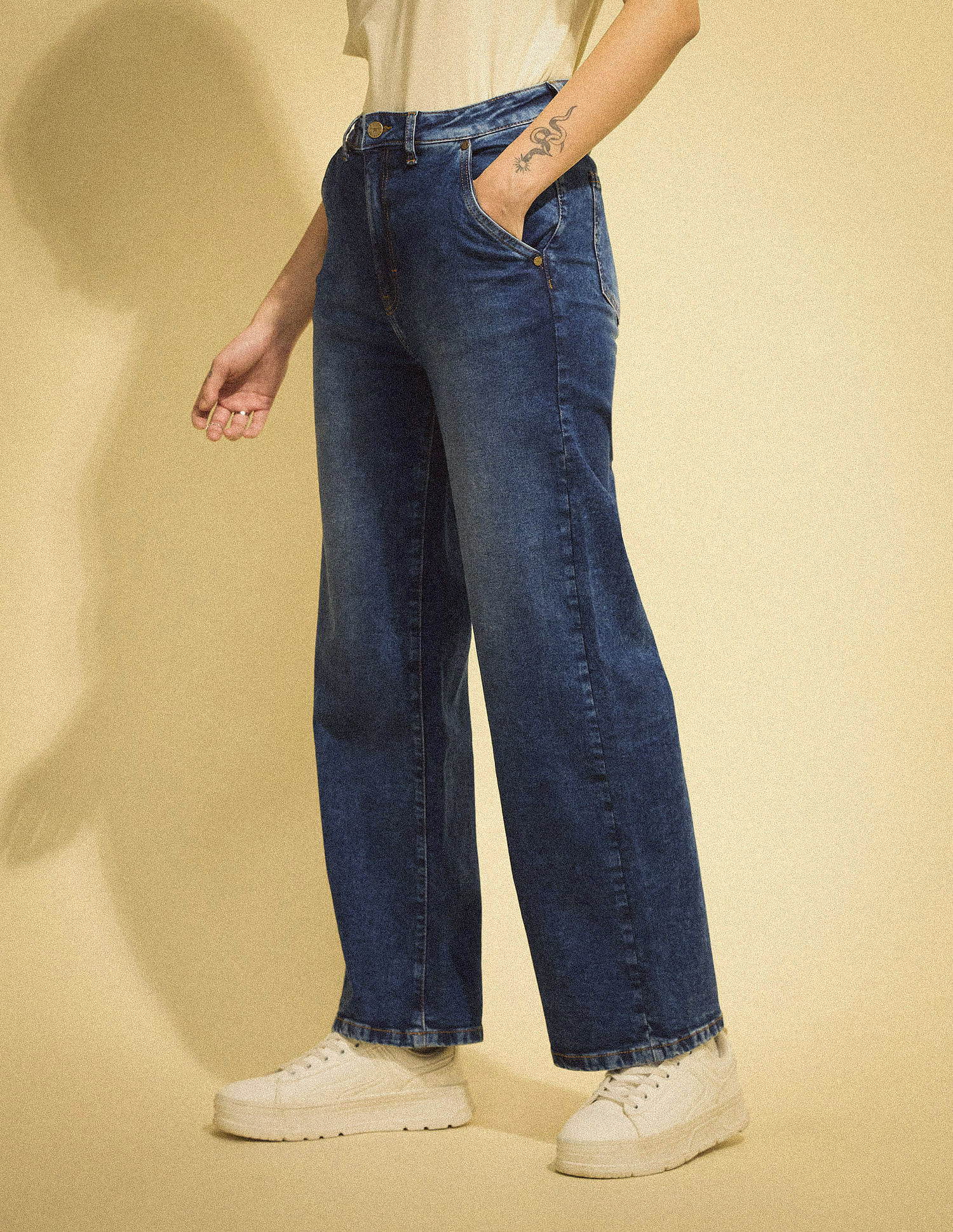 Flying Machine Women K-Street X Wide Leg Fit Cross Pocket Jeans