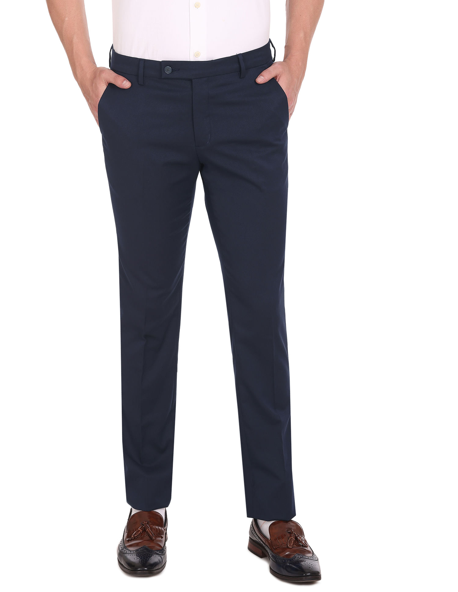 Buy Arrow Dark Blue Checkered Formal Trouser ARADOTR272230 at Amazonin