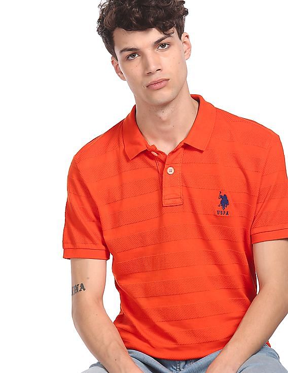 U.S. Polo Assn. Ribbed Collar Structured Stripe Polo Shirts