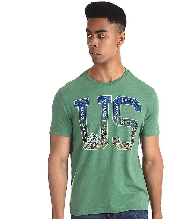 U.S. Polo Assn. Denim Co. Green Printed Front Melange T-Shirt