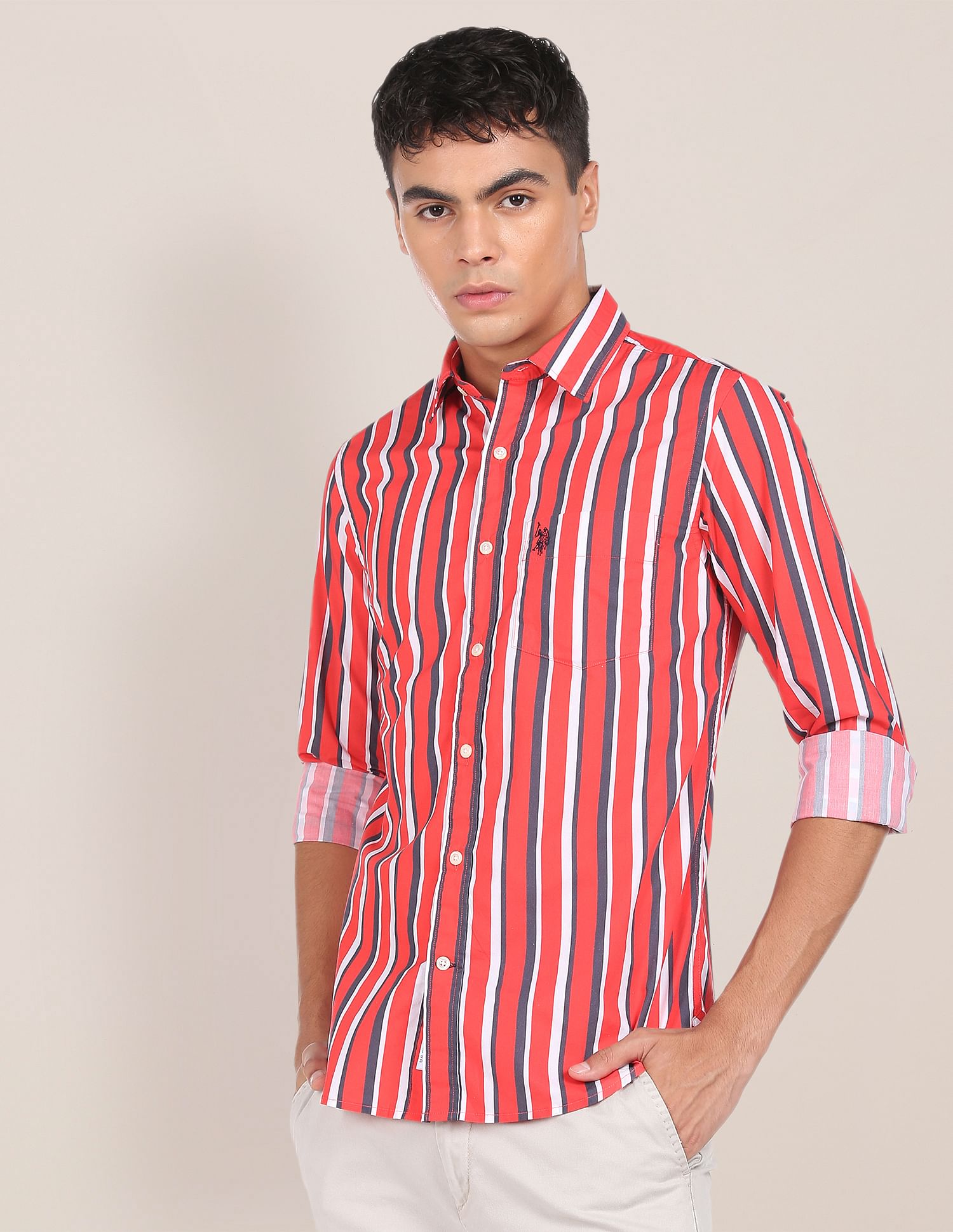 U.S. Polo Assn. Rounded Cuff Cotton Striped Casual Shirt