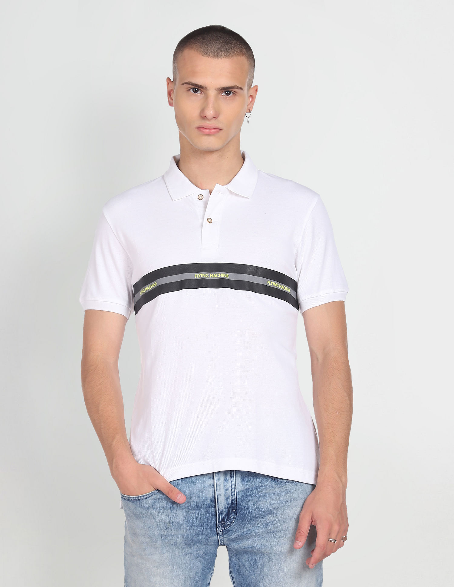 Flying Machine Horizontal Stripe Pique Cotton Polo Shirt