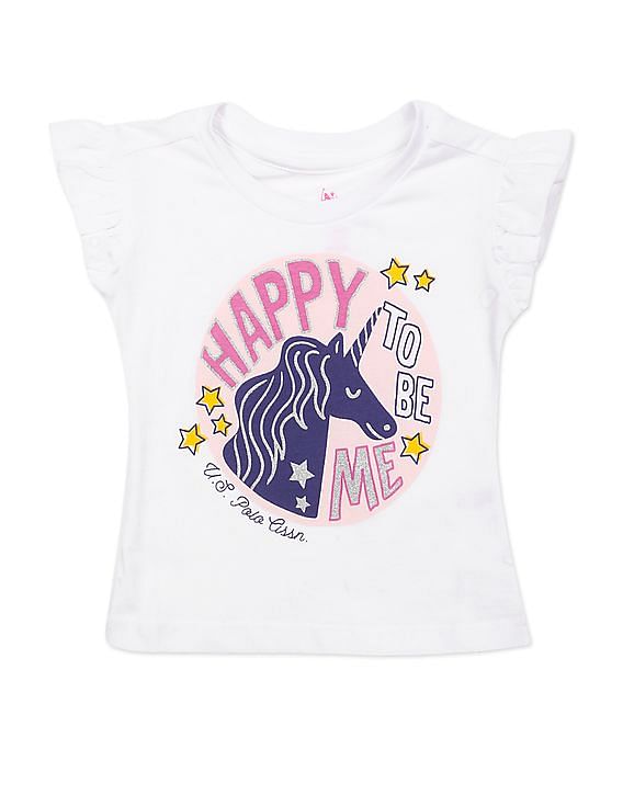 U.S. Polo Assn. Kids Girls Assorted Round Neck Printed T-Shirt - Pack Of 2