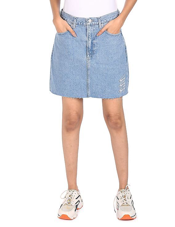 Buy Tommy Hilfiger Women Blue Mid Rise Distressed Denim Skirt 