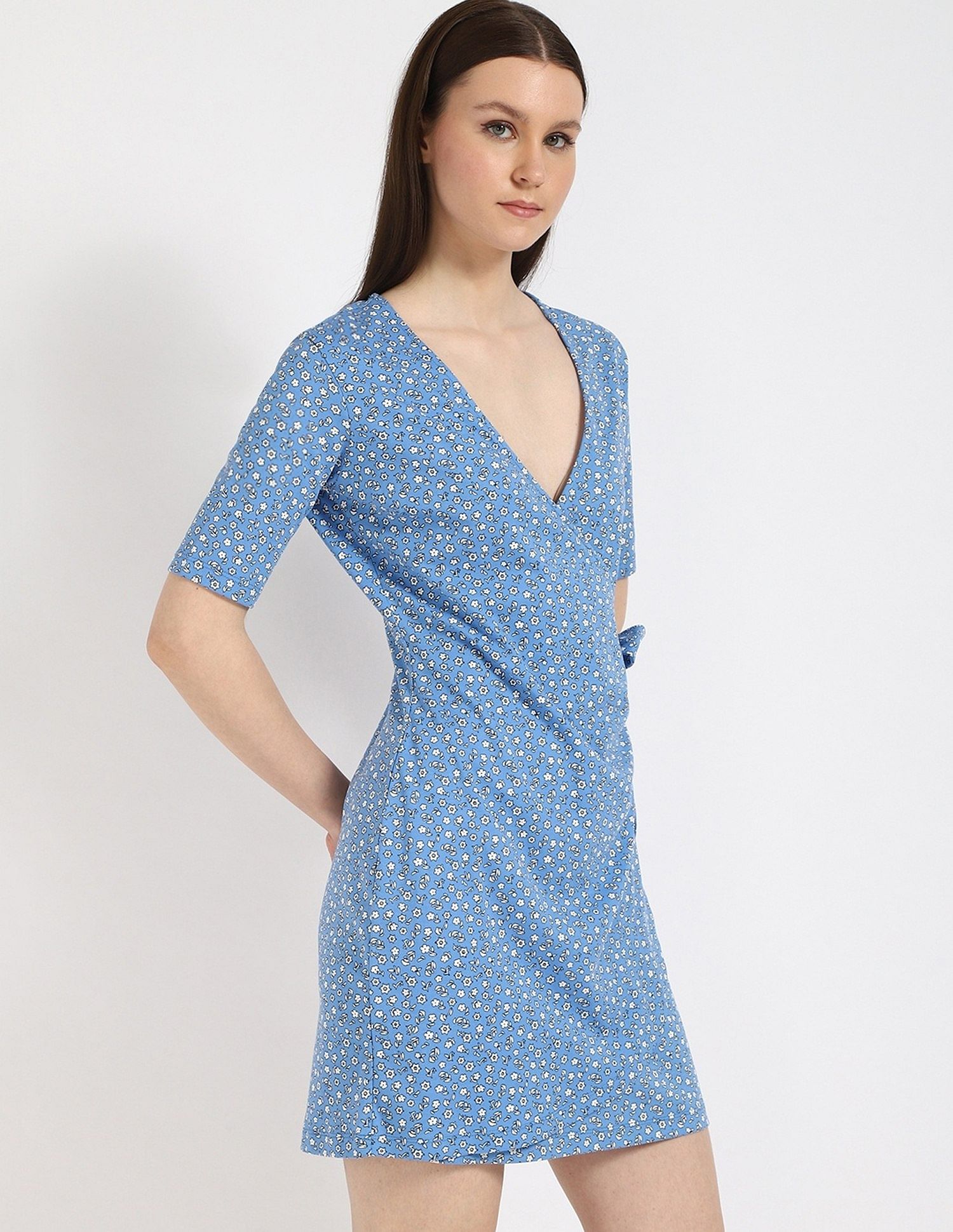Tommy Hilfiger Cotton Wrap Neck Wrap Dress
