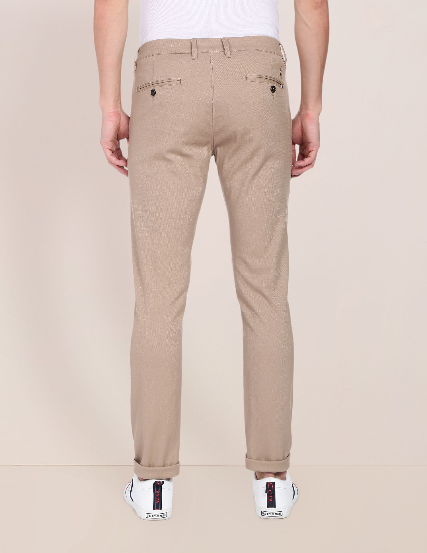 U.S. Polo Assn. Mid Rise Solid Austin Trim Fit Casual Trousers