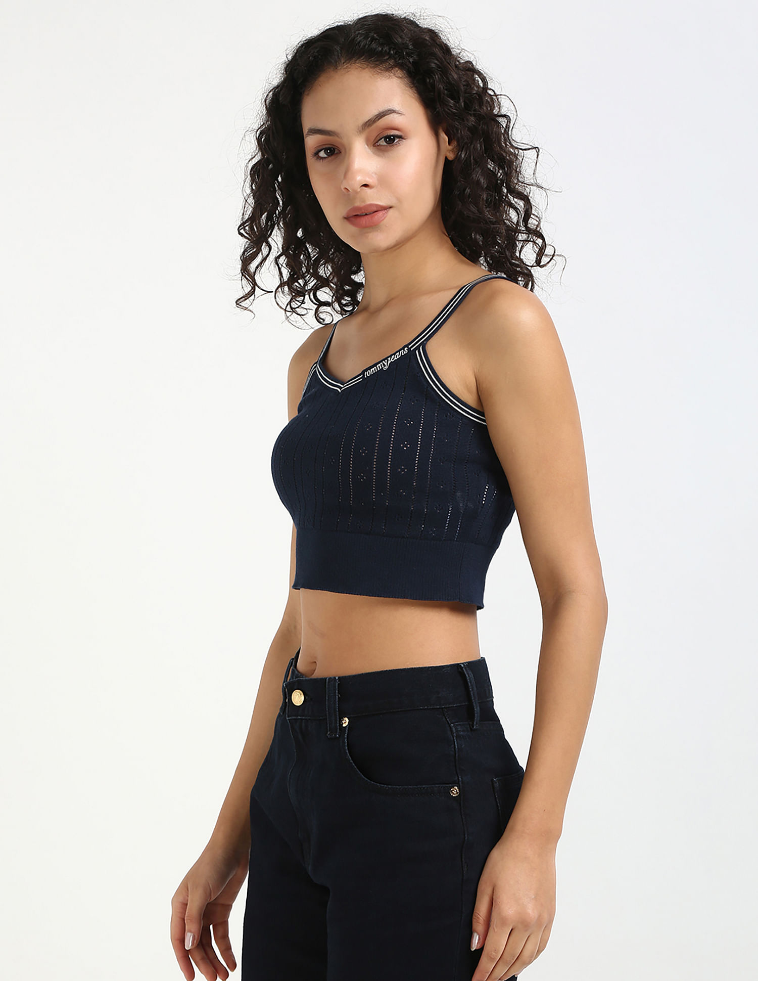 Tommy Hilfiger Slim-Fit Cotton Straps Neck Crop Top