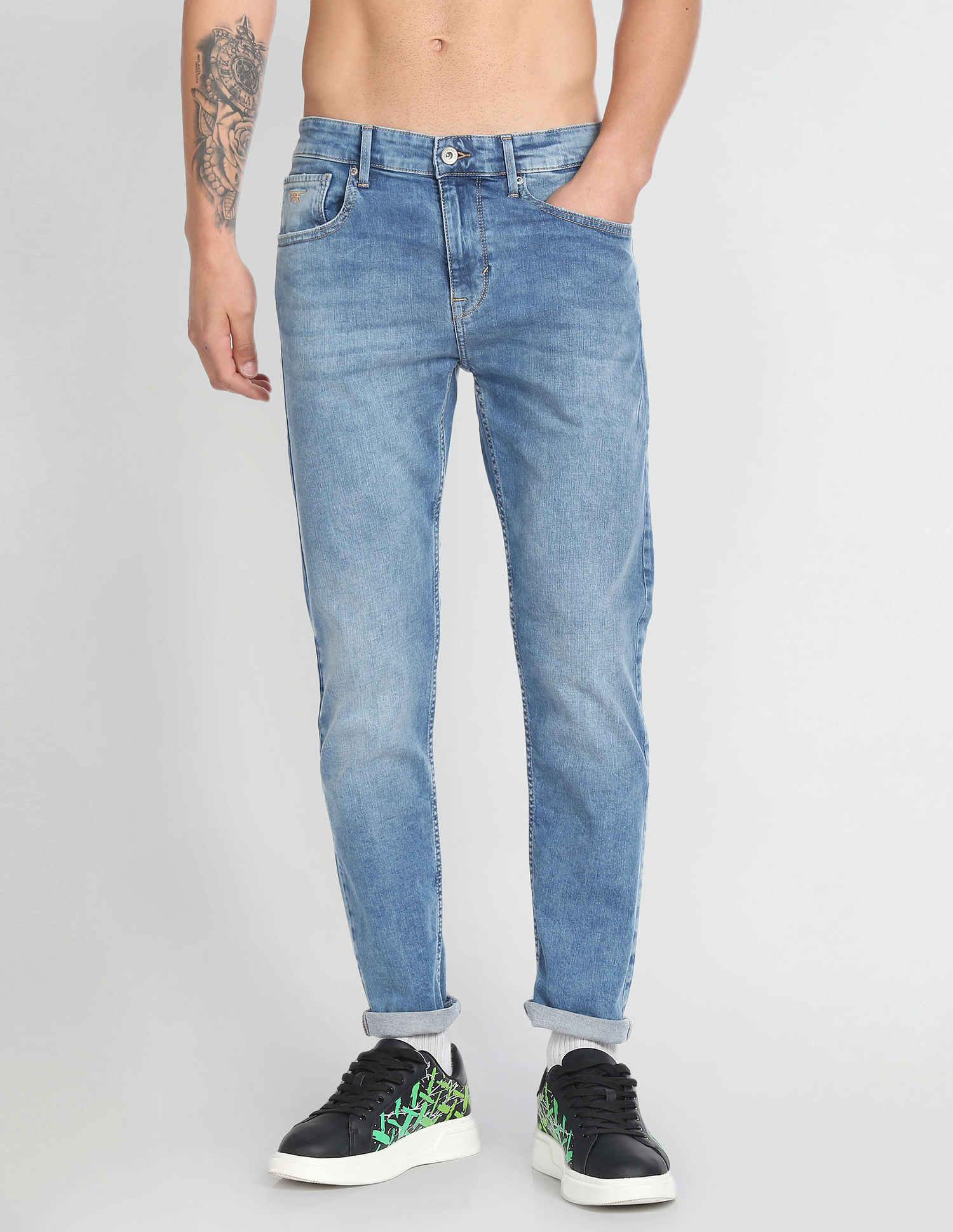 Flying Machine Slash Slim Tapered Fit Mid Rise Jeans