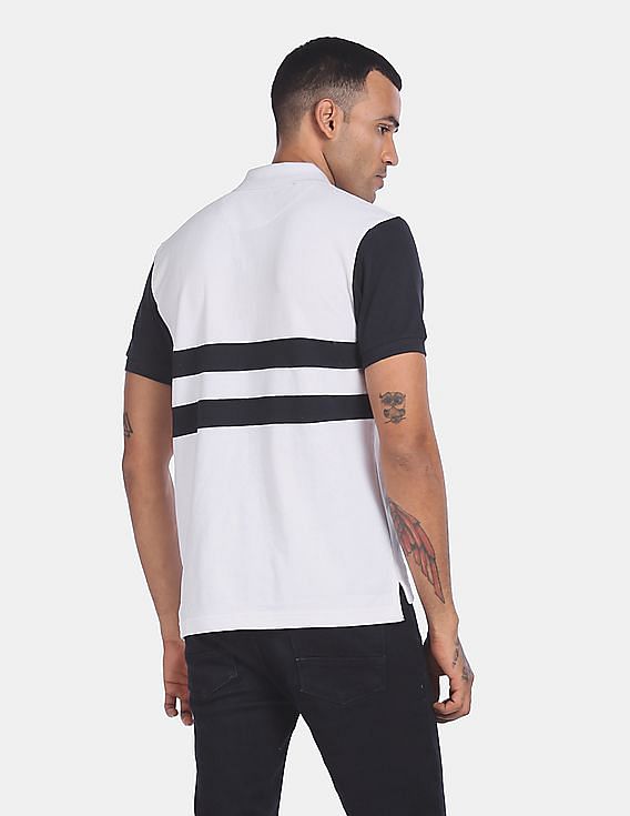 U.S. Polo Assn. Men White And Black Cotton Striped Polo Shirt