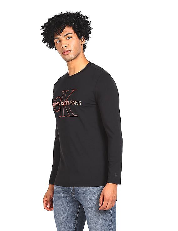 Buy Calvin Klein Men Black Round Neck Long Sleeve T-Shirt 