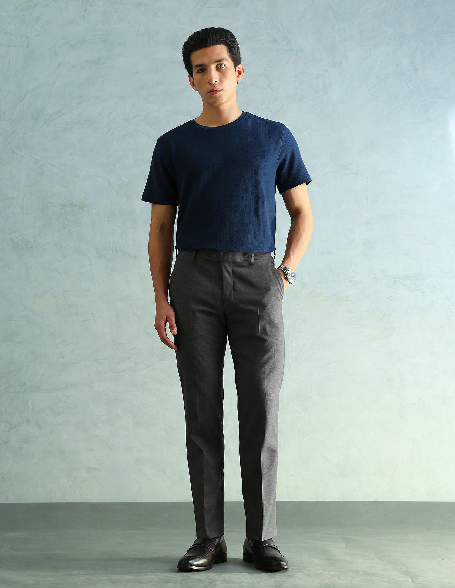 Arrow Solid Slim Fit Formal Trousers