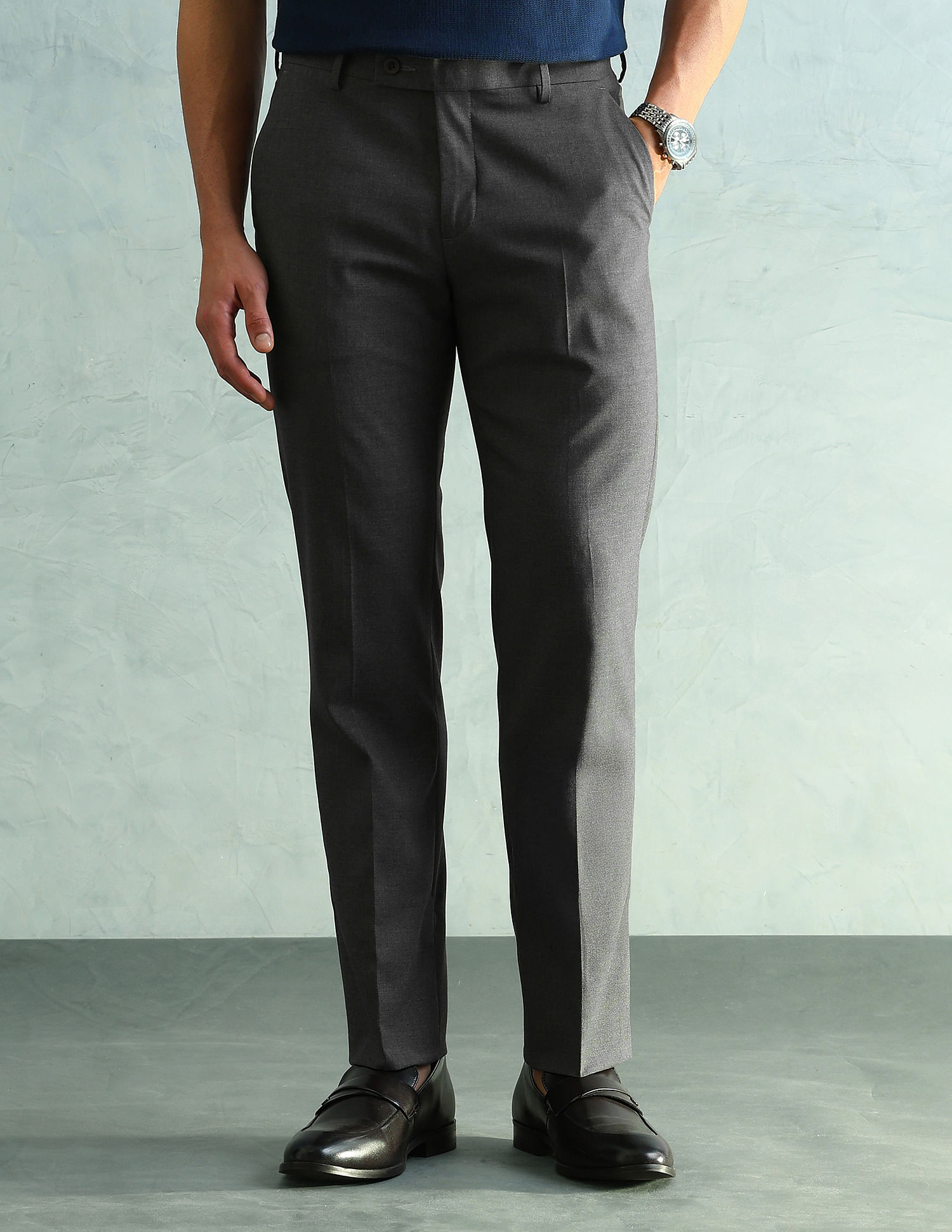Arrow Solid Slim Fit Formal Trousers