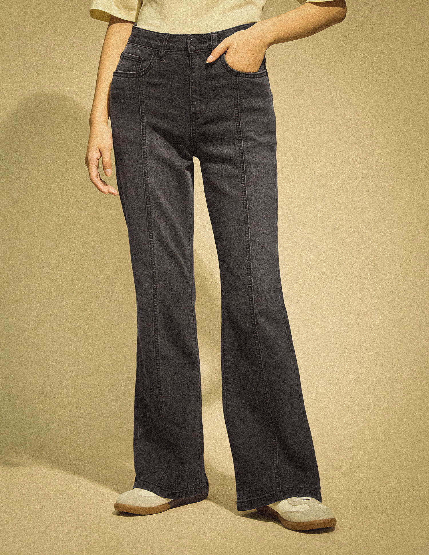 Flying Machine Women High Waist Flared Panneled Jeans