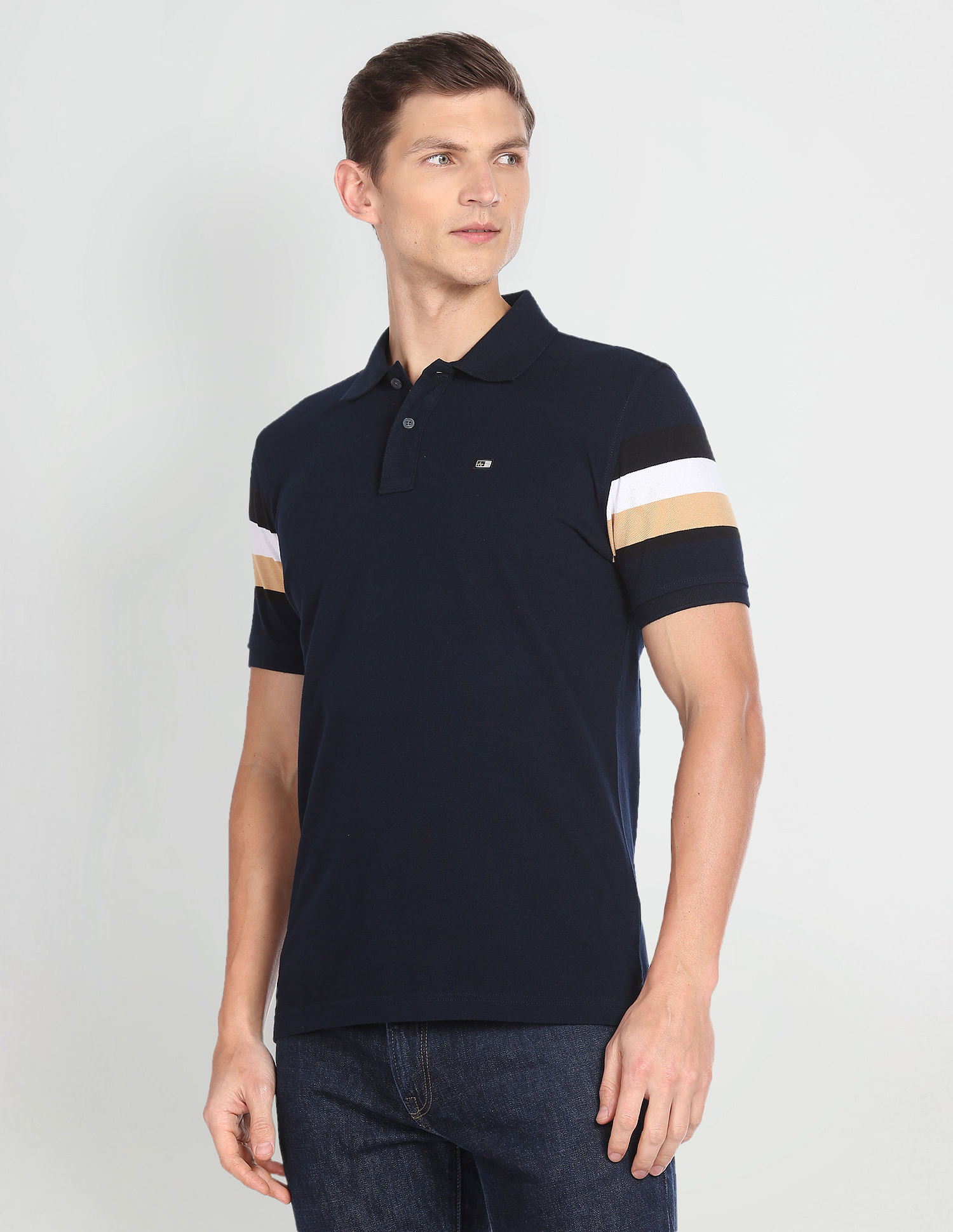 Arrow Sports Striped Sleeve Cotton Polo Shirt