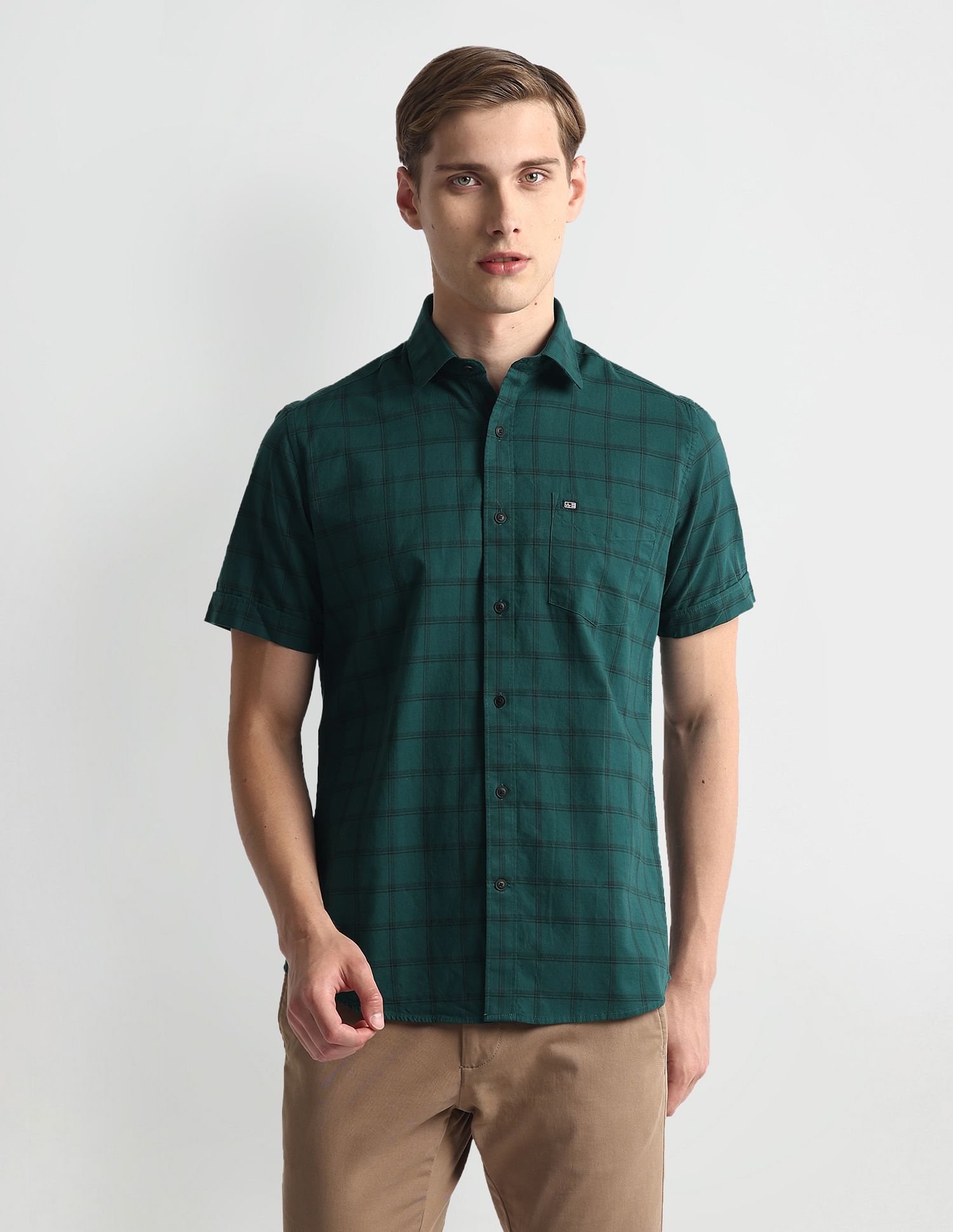 Arrow Sports Windowpane Check Cotton Shirt