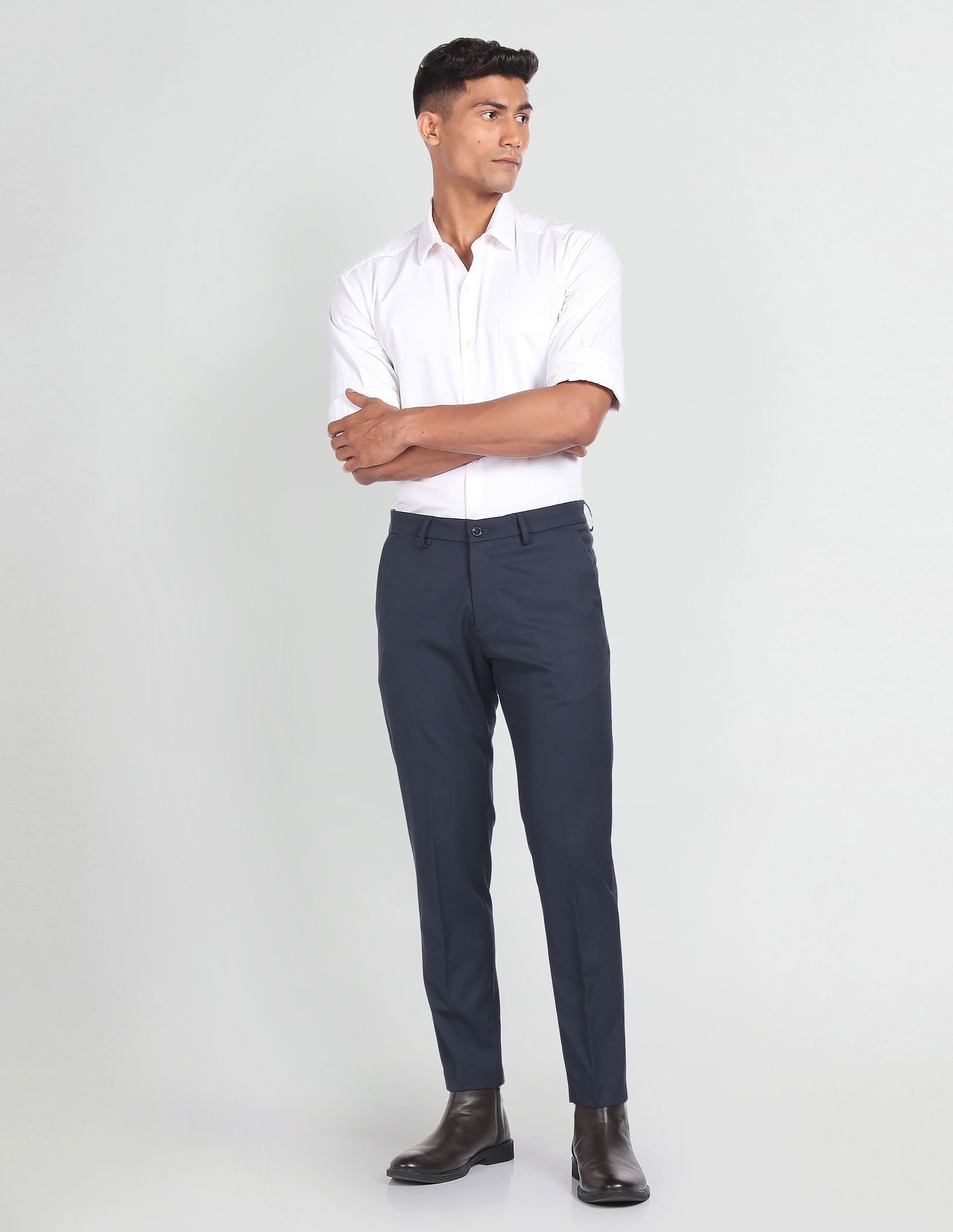 Arrow Newyork Windowpane Check Smart Flex Trousers
