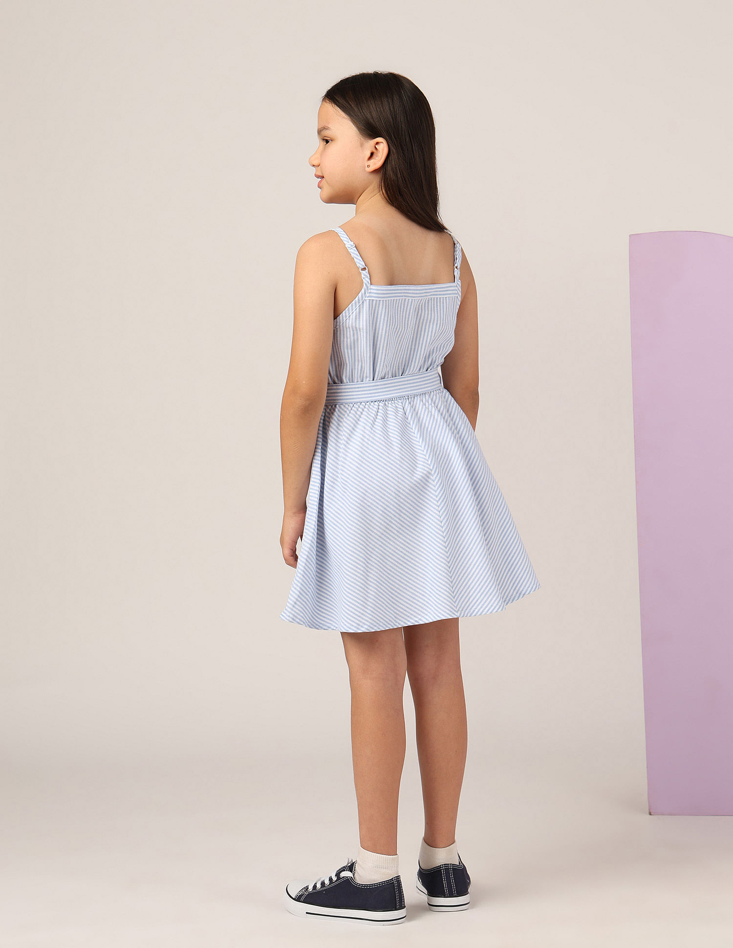 U.S. Polo Assn. Kids Girls Vertical Striped A-Line Dress