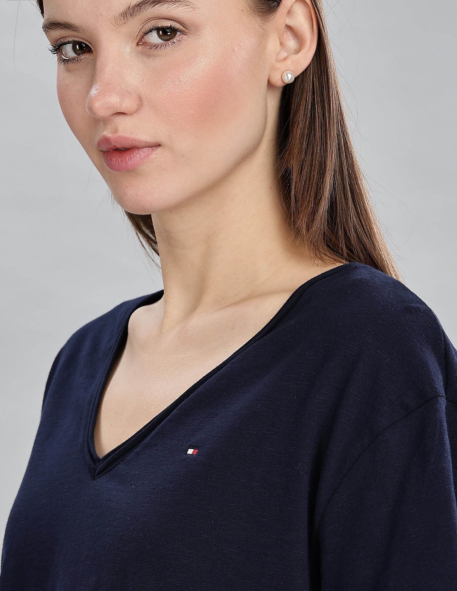 Tommy Hilfiger Womens Navy Solid T-Shirts