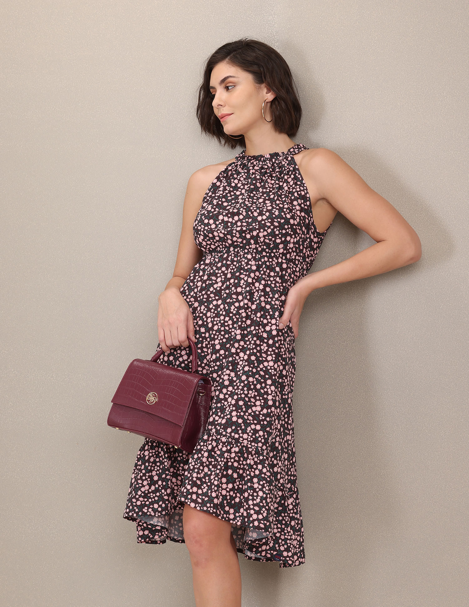 U.S. Polo Assn. Women Halter Neck Solid Fit And Flare Dress