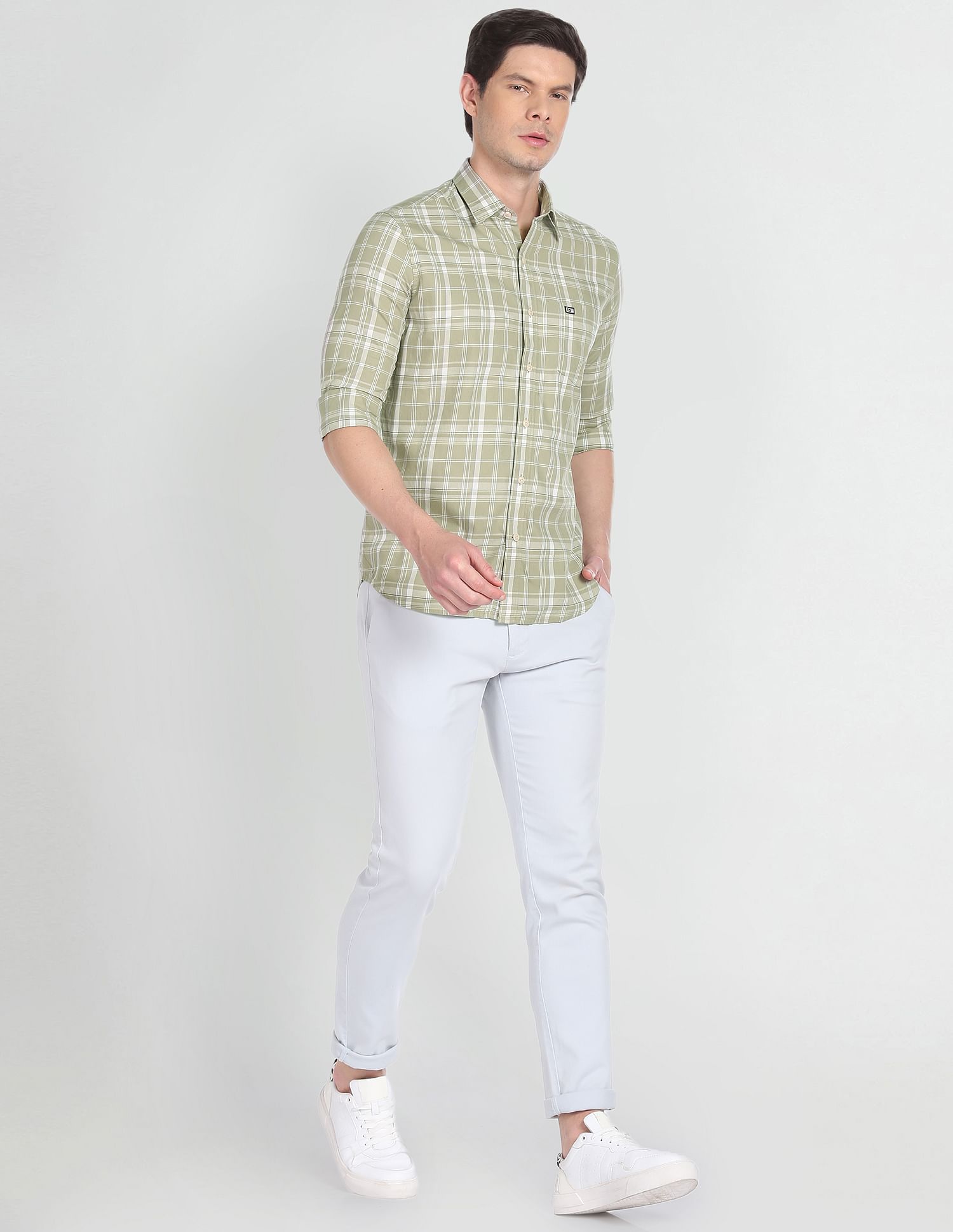 Arrow Sports Point Collar Plaid Check Casual Shirt