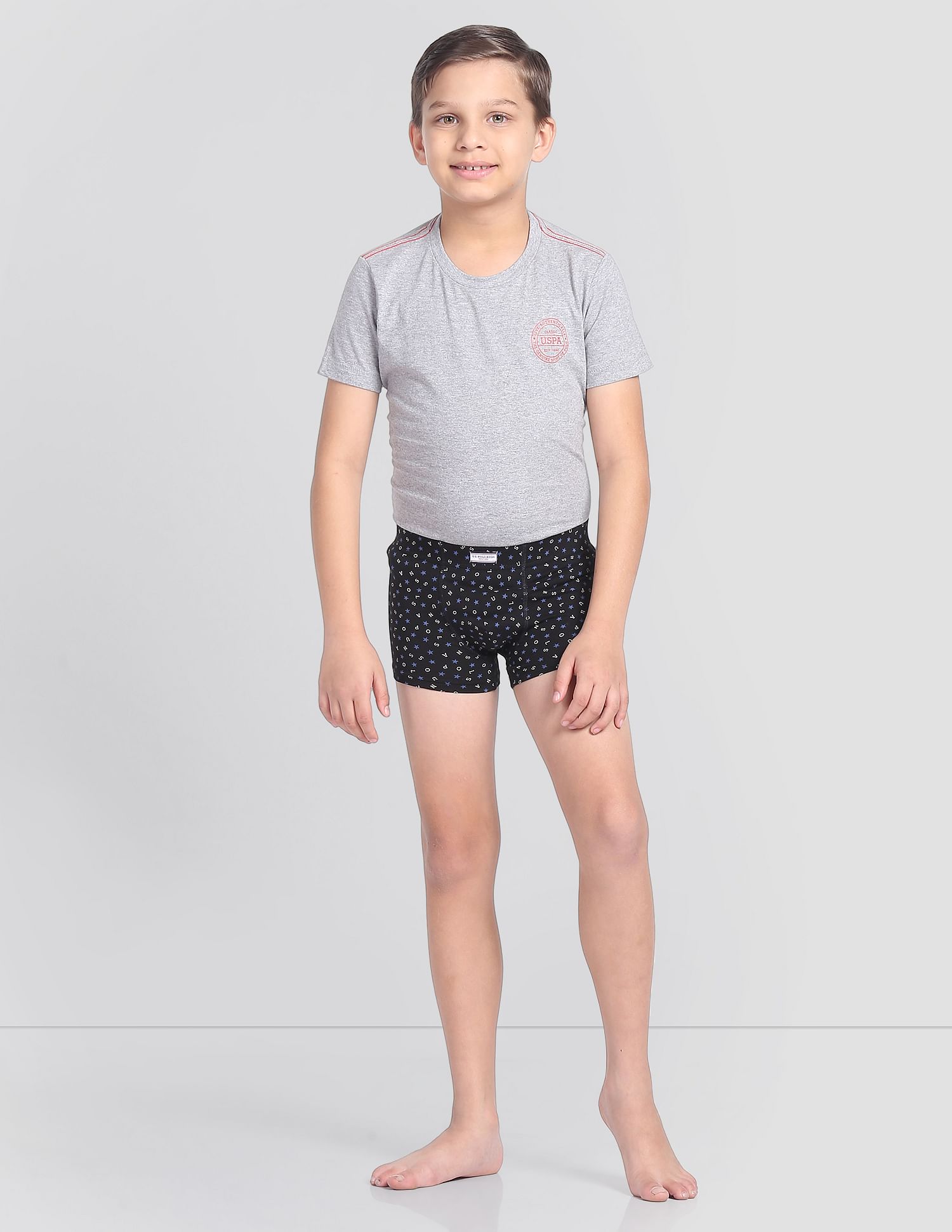 USPA Innerwear Boys Mid Rise Cotton Spandex OKT01 Trunks - Pack Of 2