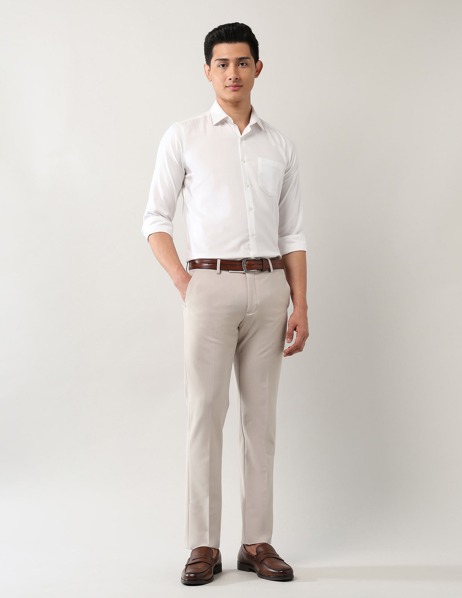 Arrow Mid Rise Solid Polyester Trousers