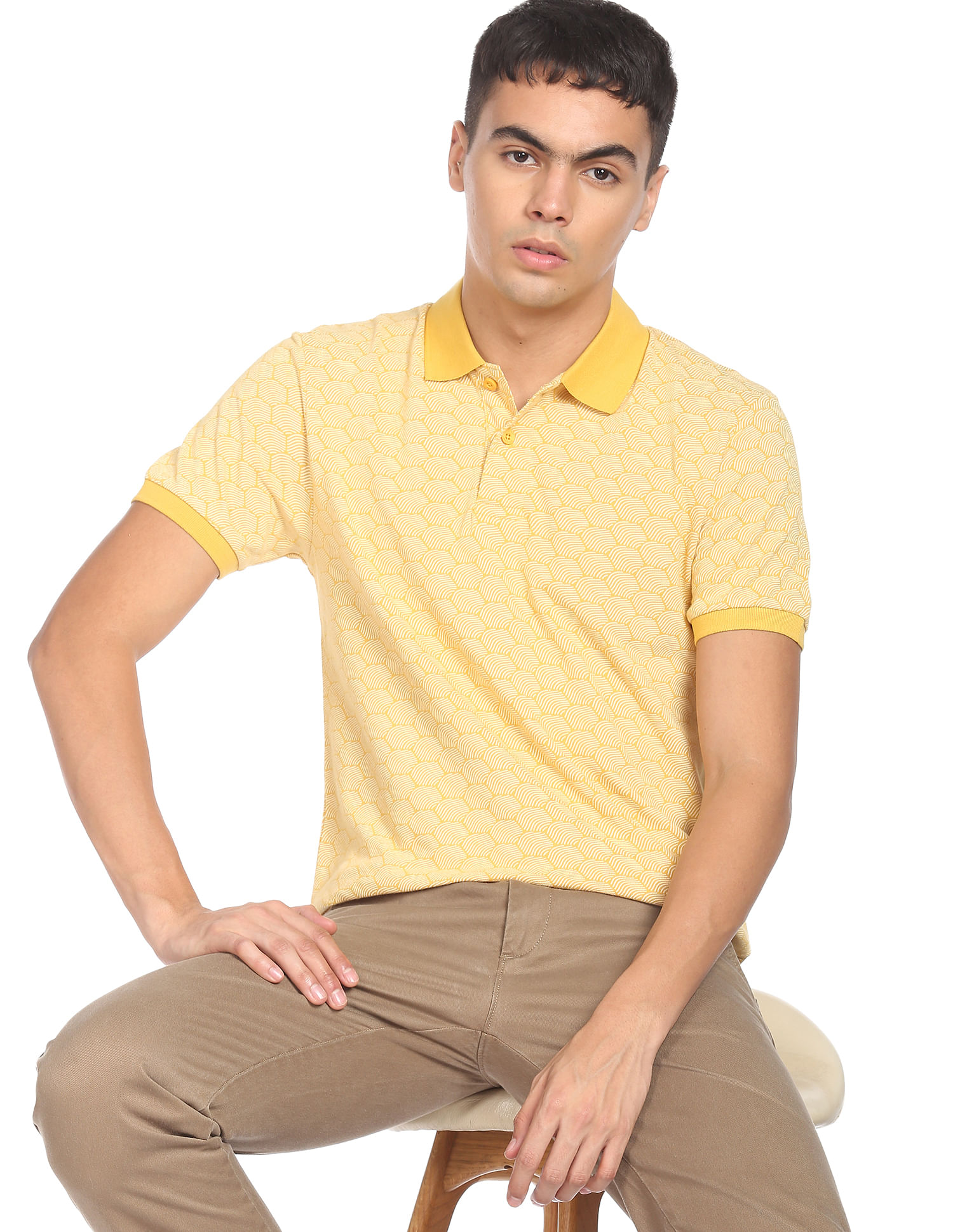 Flying Machine All Over Geometric Print Cotton Polo Shirt