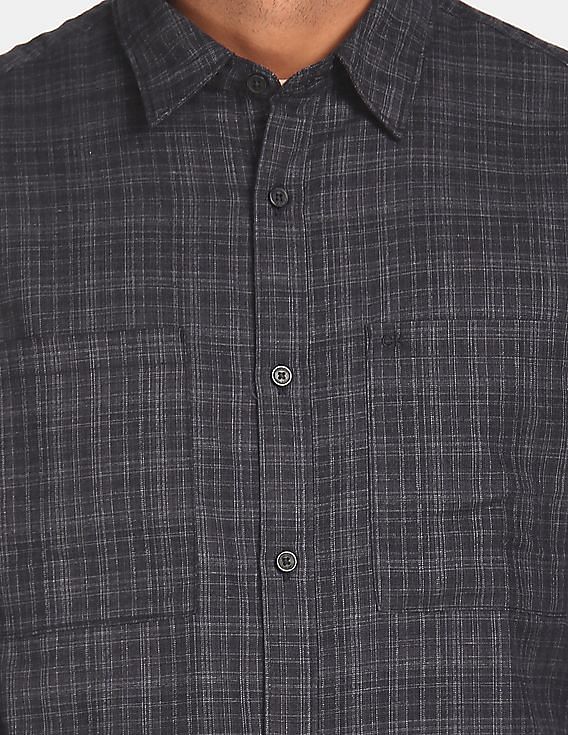 Calvin Klein Men Black Double Pocket Check Casual Shirt