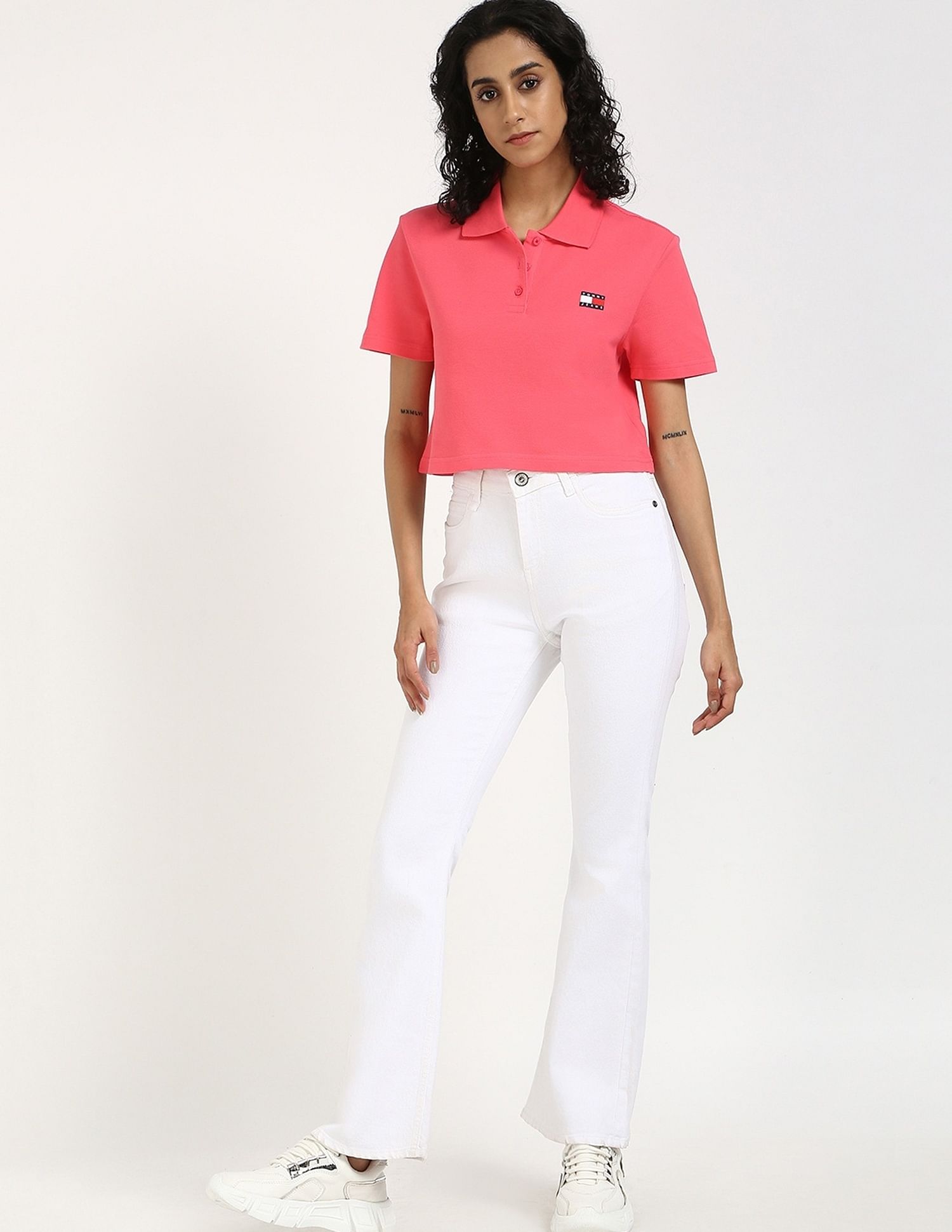 Tommy Hilfiger Solid Cropped-Fit Cotton Polo T-Shirt