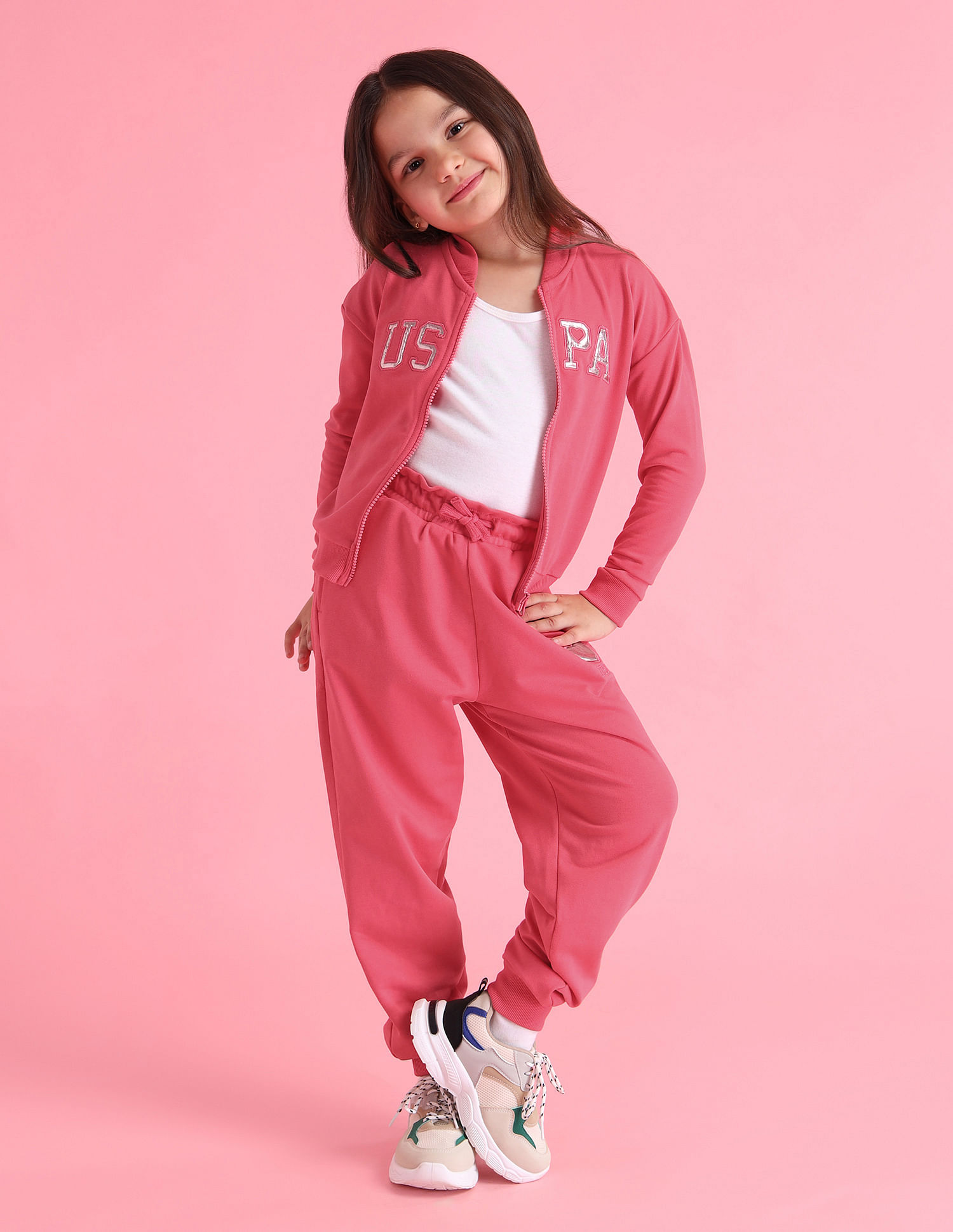 U.S. Polo Assn. Kids Girls Mandarin Collar Printed Sweatshirt